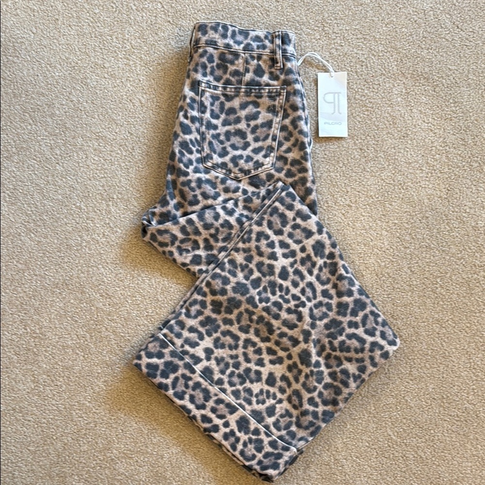 Pilcro Animal Print Flare Jeans - Gray and Cream